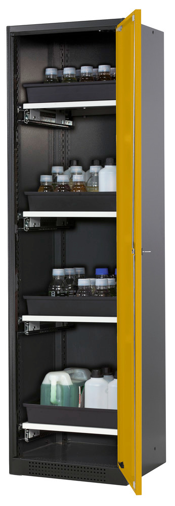 Kemikalieskåp asecos Systema T CS-54R, antracitgrå stomme, gula dörrar, 4 utdragshyllor - 1