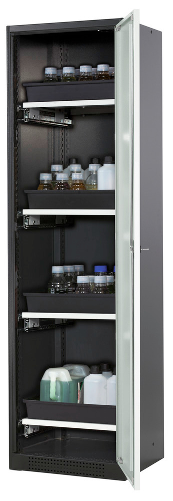 asecos chemicals cabinet Systema-T CS-54R, body anthracite, wing doors grey, 4 pull-out shelves - 1
