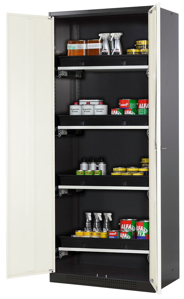 Kjemikalieskap Systema CS-84, kabinett antracitgrå, hvite fløydører, 4 uttrekk
