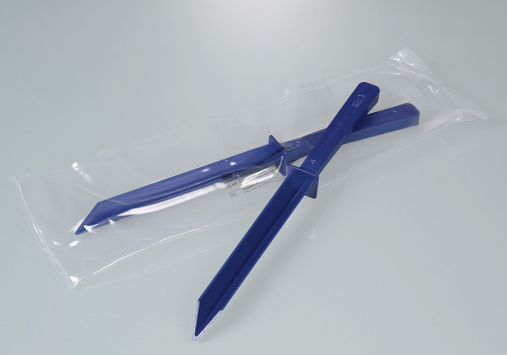 Špachtle z polystyrenu, detekovatelné, 150 mm, modré, sterilní, balené jednotlivě, v balení 10 ks - 4