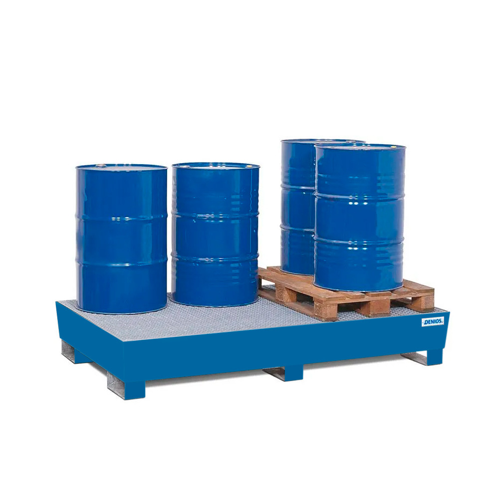 Spill Containment Pallet - 6 Drum Capacity - Removable Grating - Forklift Access - Painted Steel - 1