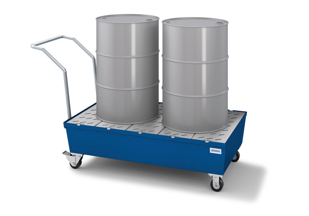 Spill Cart - 2 Drum Capacity - Painted Steel Construction - Removable Grating - Secure Storage - 1