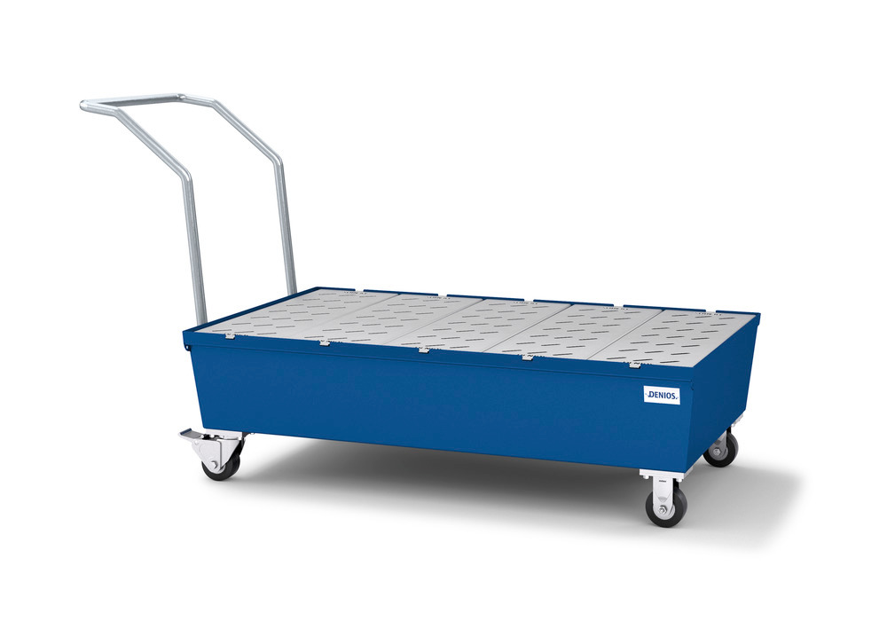 Spill Cart - 2 Drum Capacity - Painted Steel Construction - Removable Grating - Secure Storage - 2
