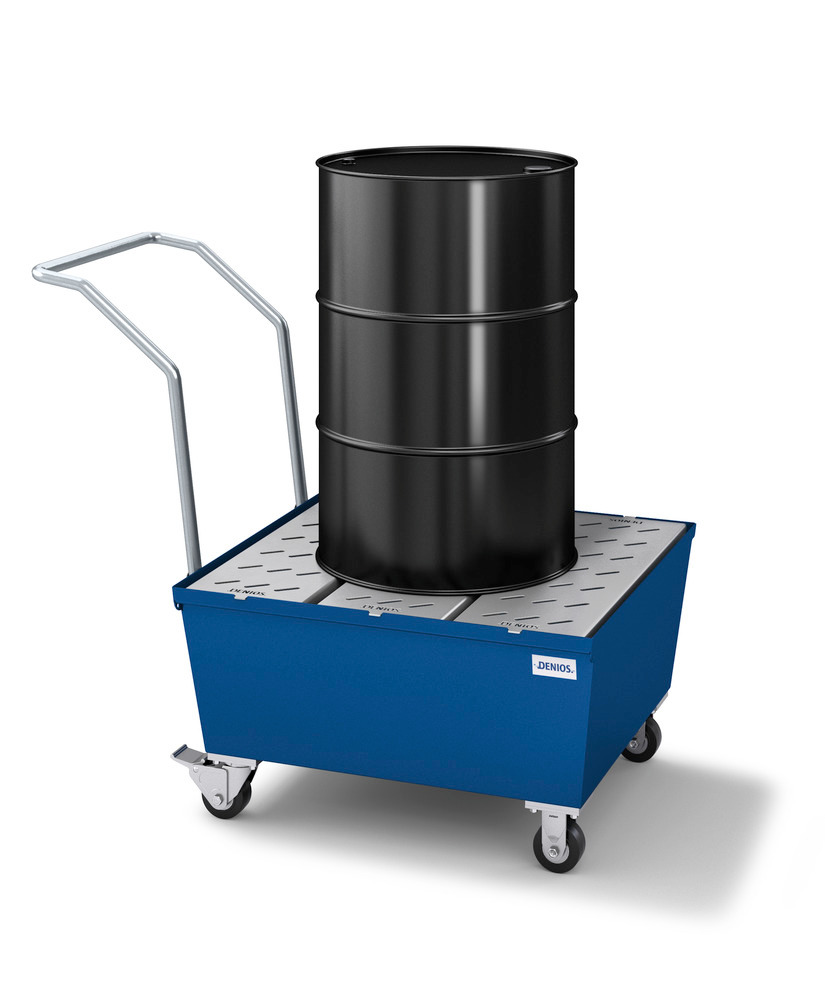 Spill Cart - 1 Drum Capacity - Painted Steel Construction - Removable Grating - Secure Storage - 1