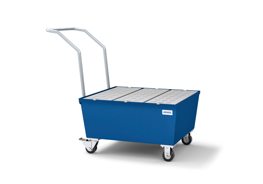 Spill Cart - 1 Drum Capacity - Painted Steel Construction - Removable Grating - Secure Storage - 2
