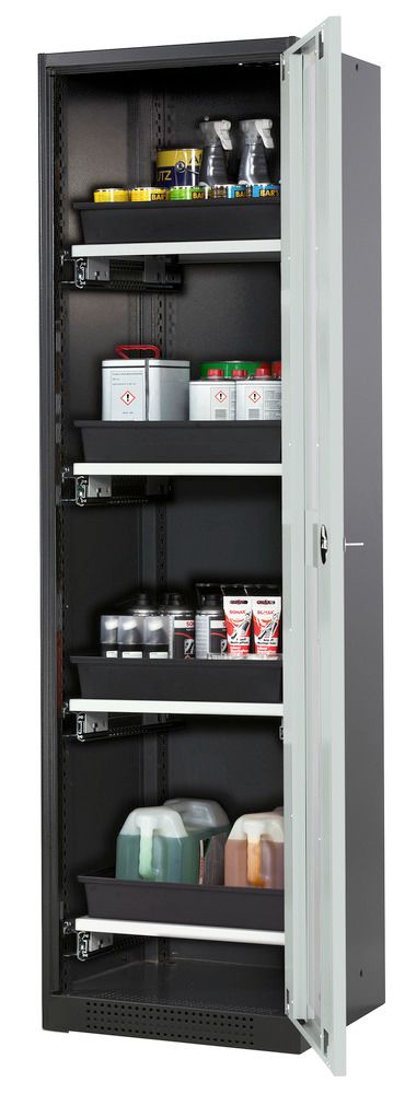 Kemikalieskåp asecos Systema T CS-54RG, antracitgrå stomme, grå dörrar, 4 utdragshyllor - 1
