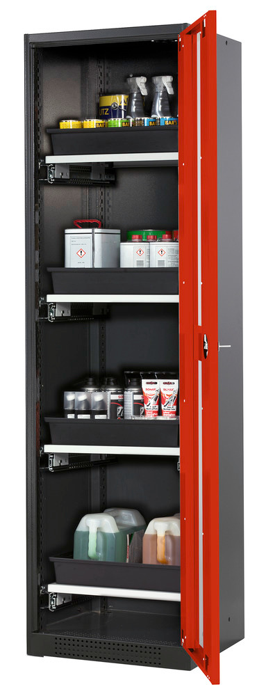 asecos chemicals cabinet Systema-T CS-54RG, body anthracite, wing doors red, 4 pull-out shelves - 1