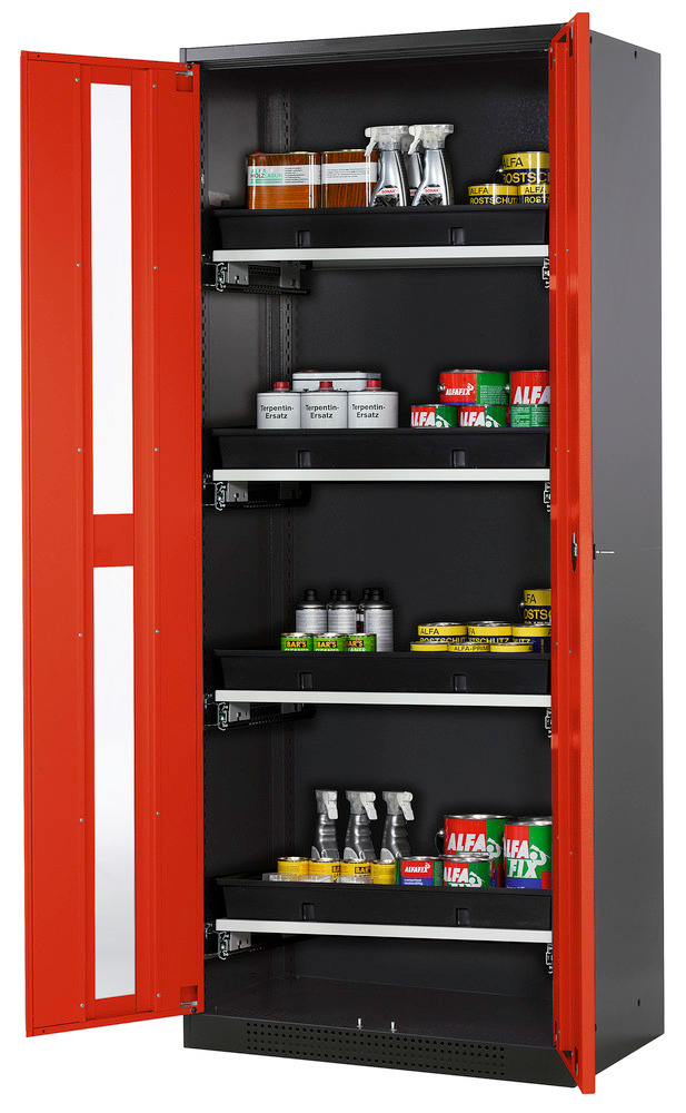 Armário p/ químicos Systema-T CS-84G, antracite, portas de batente vermelhas, 4 estantes removíveis - 1