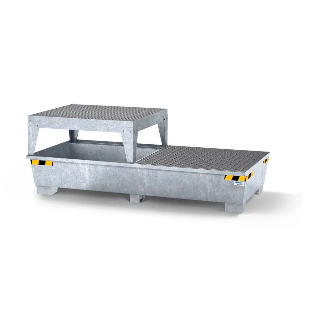 IBC Spill Containment Pallet - Platform Only - 350 IBC Tote - Galvanized Steel - Full Grating - 1