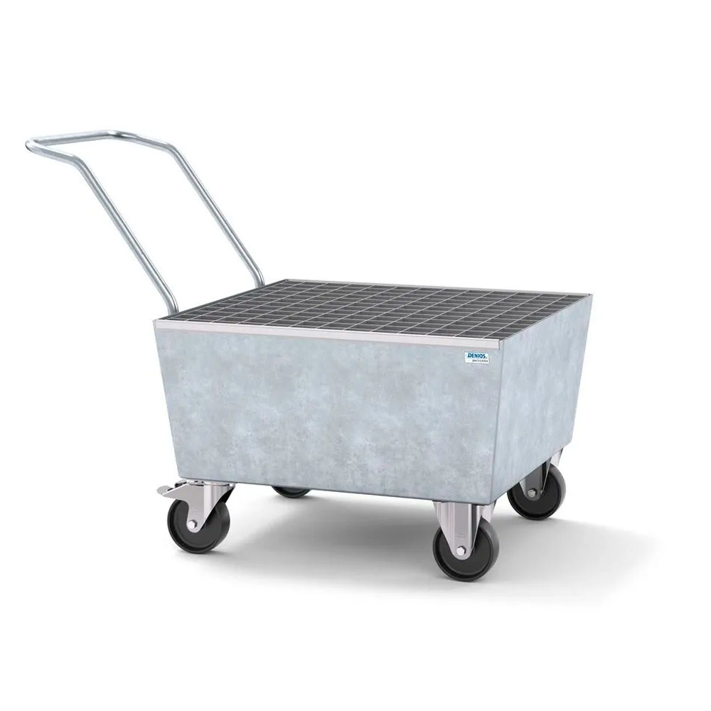Spill Cart - 1 Drum Capacity - Galvanized Steel Construction -removeable grating- Secure Storage - 2