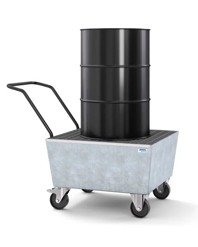 Spill Cart - 1 Drum Capacity - Galvanized Steel Construction -removeable grating- Secure Storage - 1