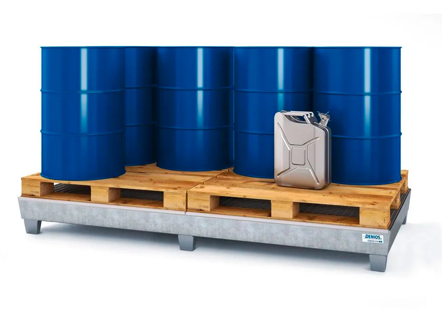 Spill Containment Pallet - 8 Drum Capacity - Removable Grating - Forklift Access - Galvanized Steel - 1
