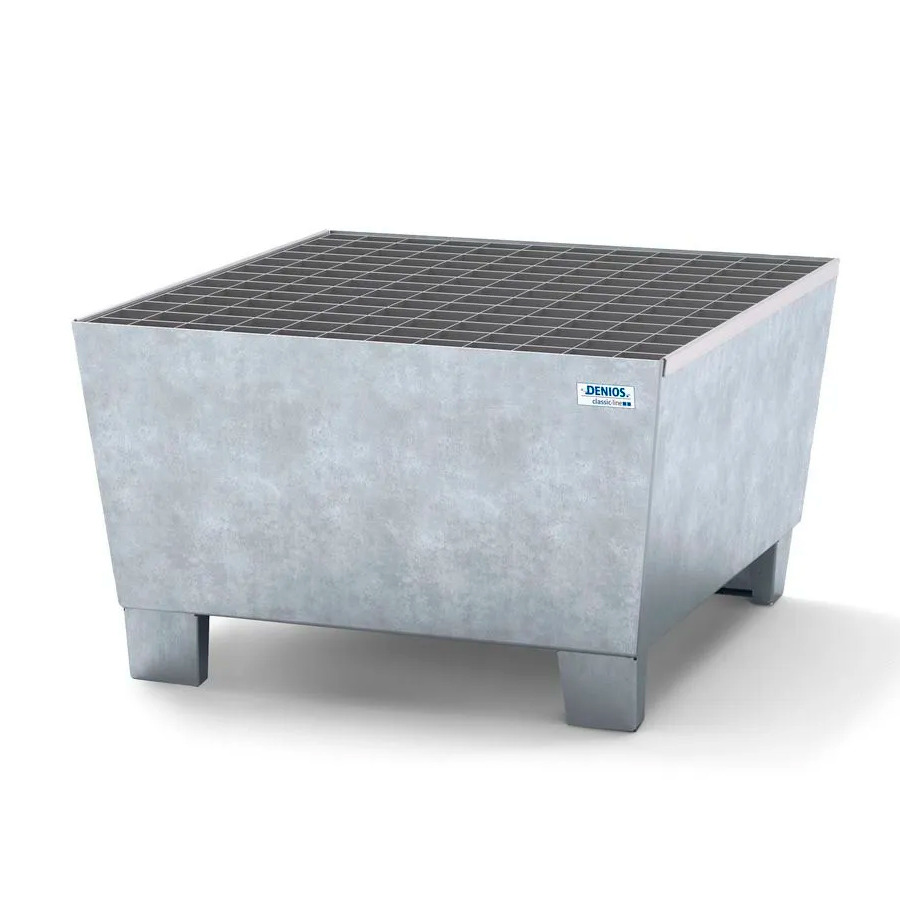 Spill Containment Pallet - 1 Drum Capacity - Removable Grating - Forklift Access - Galvanized Steel - 1