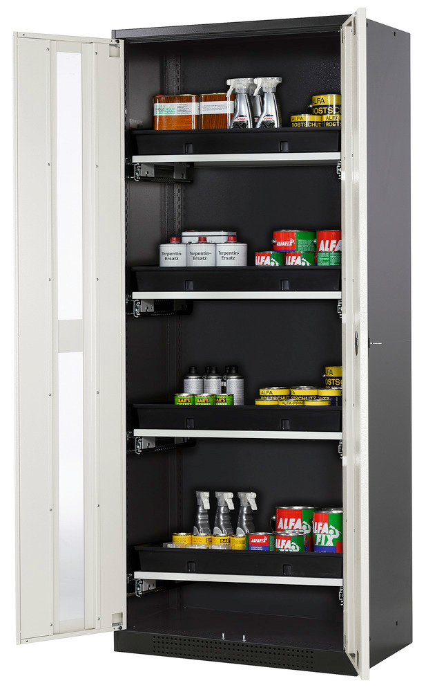 asecos chemicals cabinet Systema-T CS-84G, body anthracite, wing doors white, 4 pull-out shelves - 1