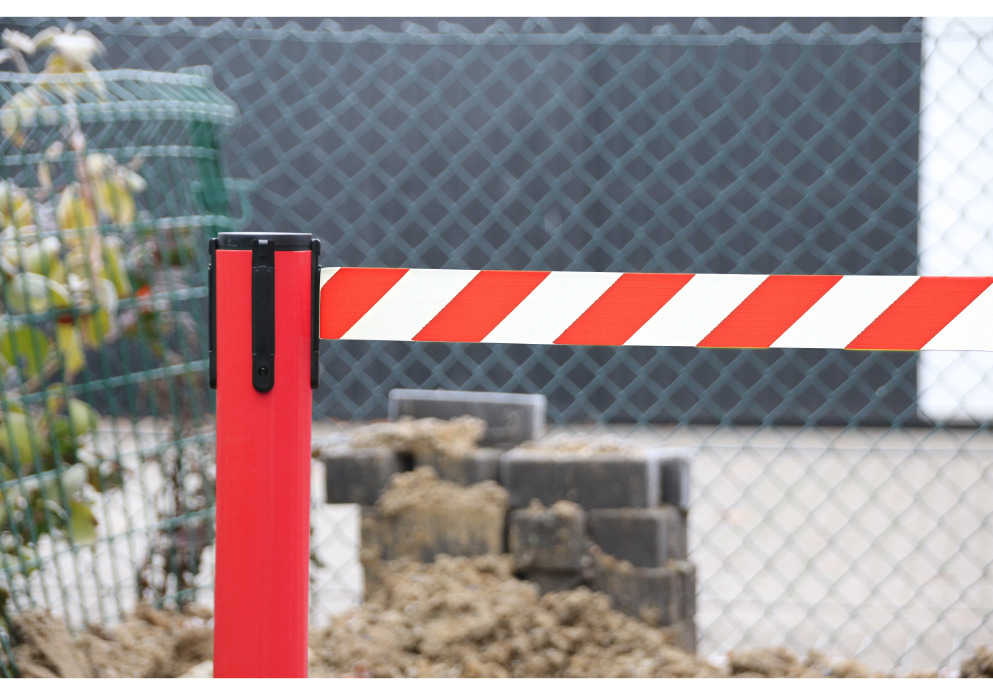 Tape barrier systems Allround, red posts, belt red/white, belt length 3.00 m - 1