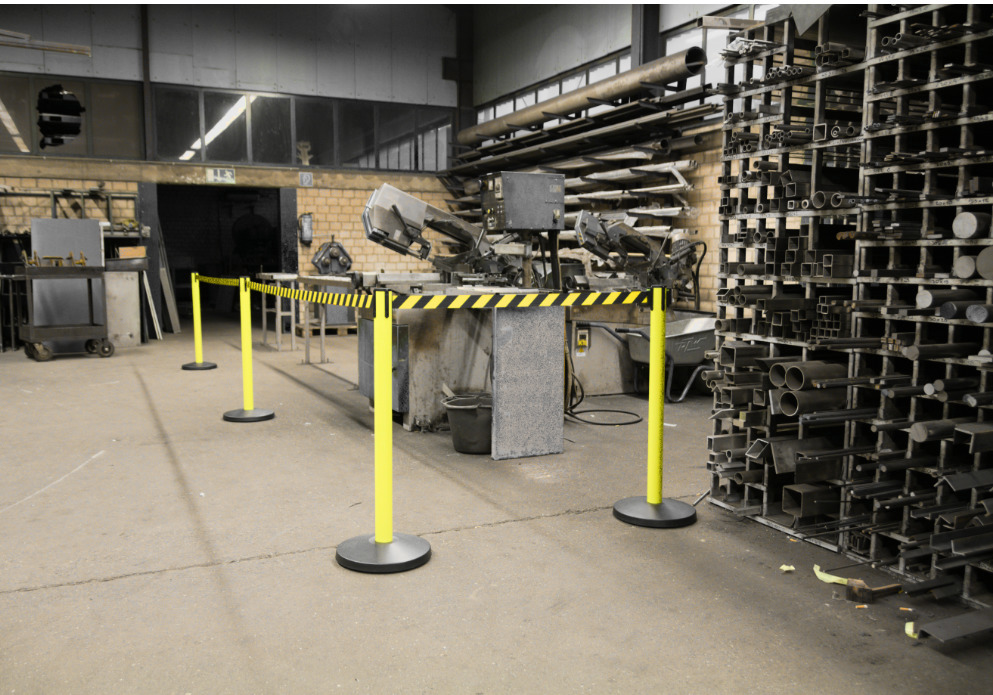 Tape barrier systems Allround, yellow posts, belt black/yellow, belt length 3.00 m - 1