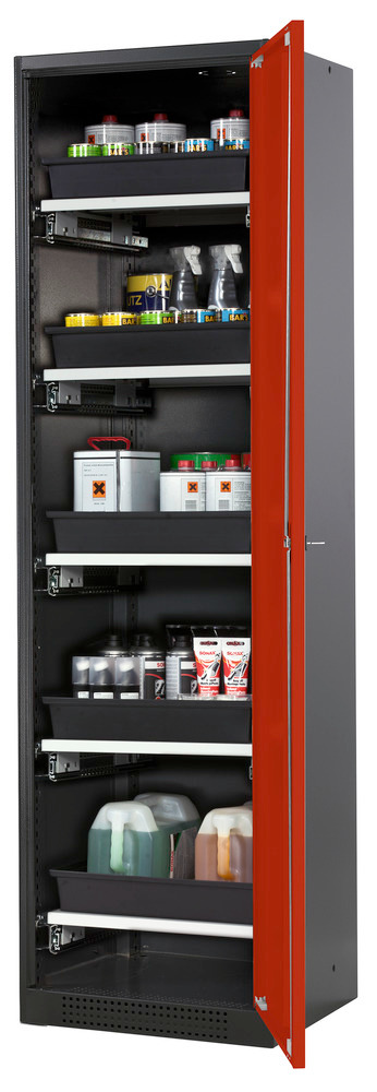 Kjemikalieskap Systema CS-55R, kabinett antracitgrå, røde fløydører, 5 uttrekk