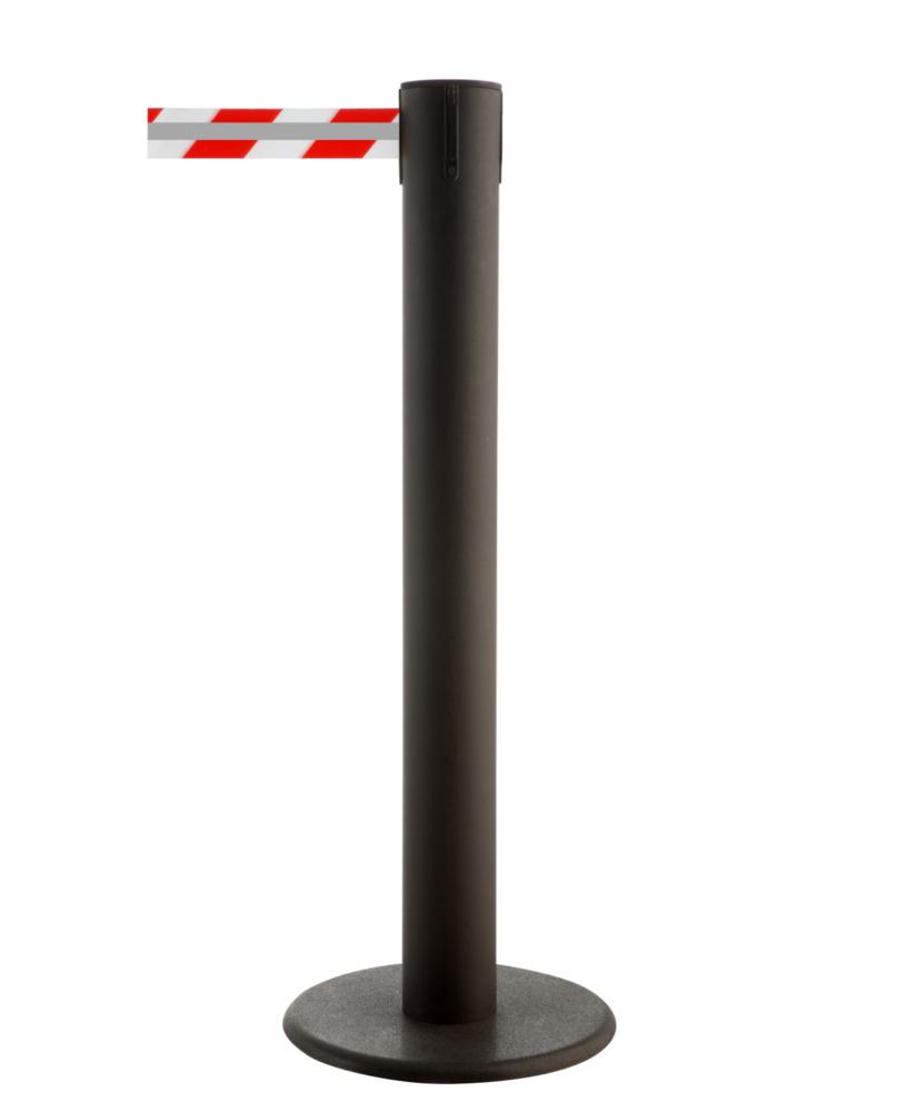 Voetgangersgeleidingssysteem, palen zwart, riem rood/wit, riemlengte 7,00 m - 1