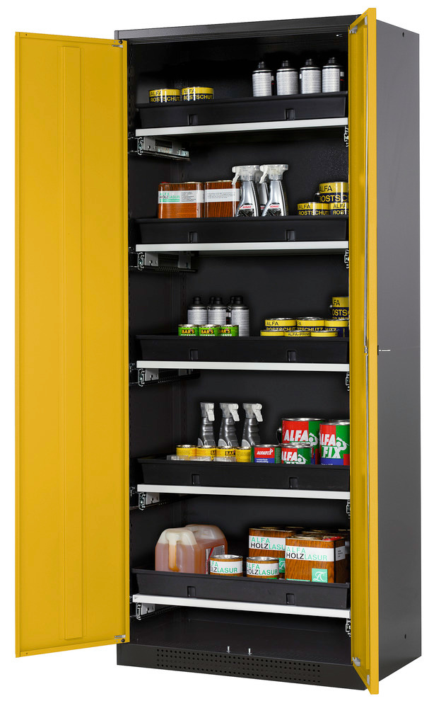 Armário químicos Systema-T CS-85, corpo antracite, portas de batente amarelo, 5 estantes removíveis - 1