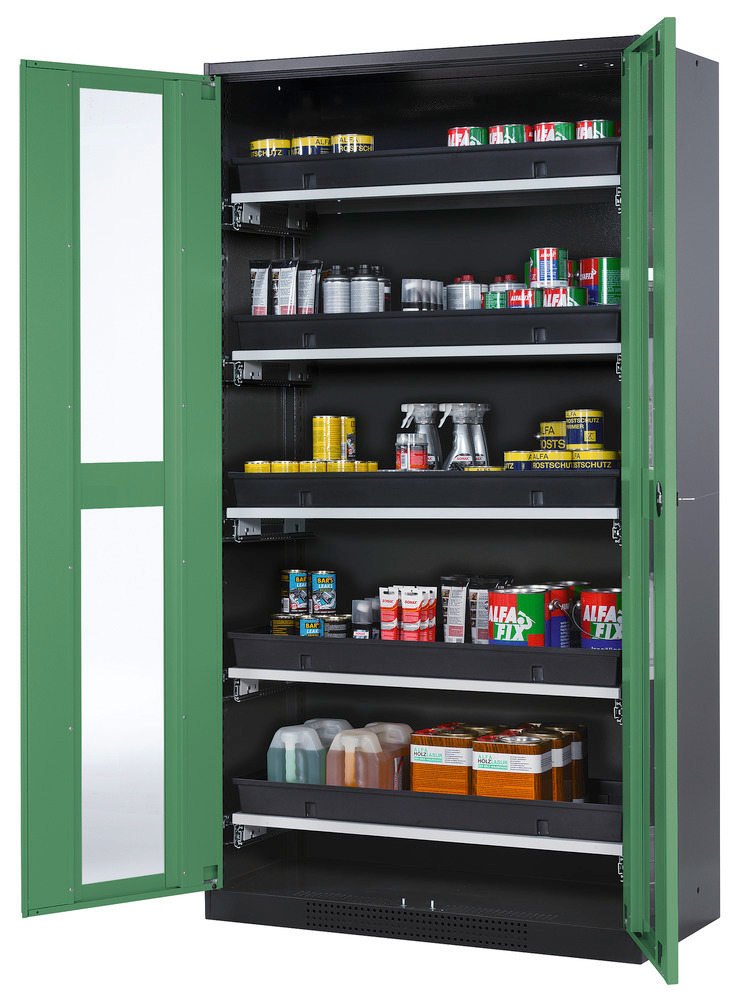 Kemikalieskab Systema CS-105G, kabinet antracitgrå, grønne foldedøre, 5 udtræk