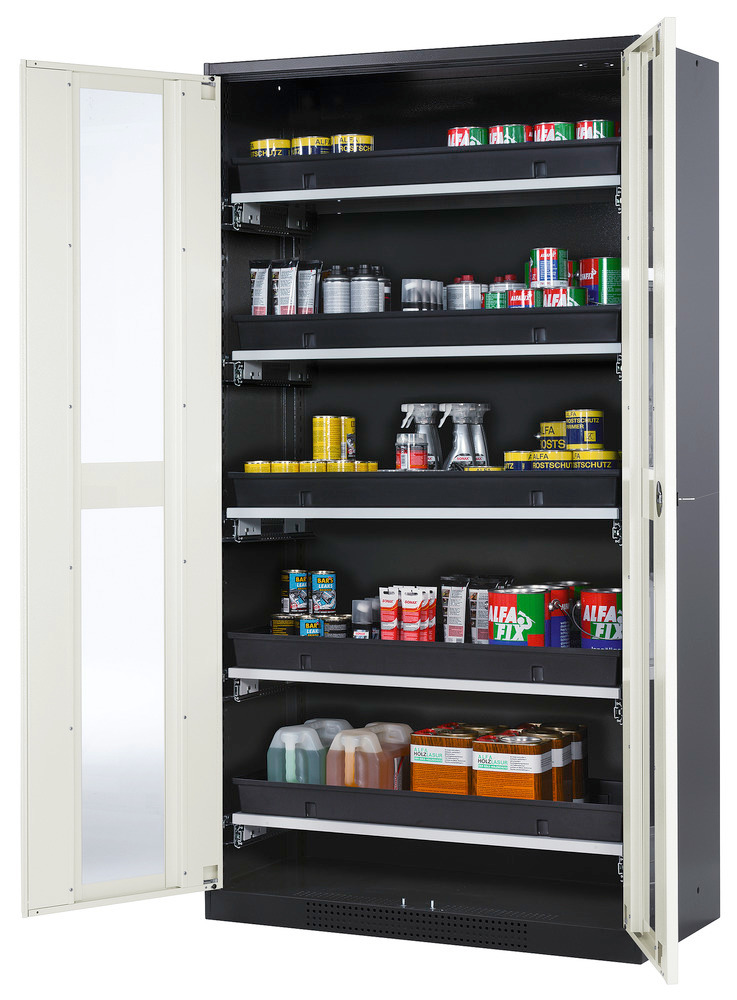 asecos chemicals cabinet Systema-T CS-105G, body anthracite, wing doors white, 5 pull-out shelves - 1