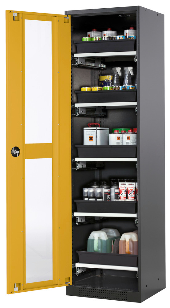 asecos vegyszertároló szekrény Systema-T CS-55LG, antracit korpusz, sárga szárnyas ajtó, 5 kih. lap - 1