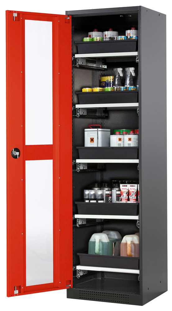 Kjemikalieskap Systema CS-55LG, kabinett antracitgrå, røde fløydører, 5 uttrekk - 1