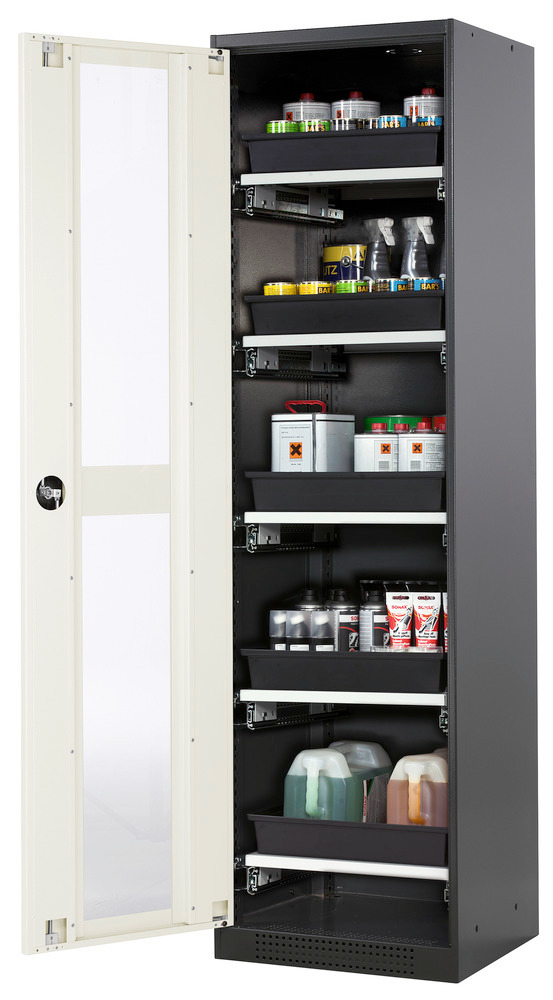 asecos chemicals cabinet Systema-T CS-55LG, body anthracite, wing doors white, 5 pull-out shelves