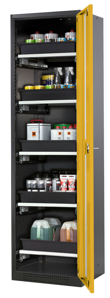 asecos vegyszertároló szekrény Systema-T CS-55RG, antracit korpusz, sárga szárnyas ajtó, 5 kih. lap - 1