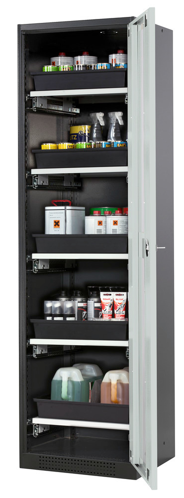 Kemikalieskåp asecos Systema-T CS-55RG, antracitgrå stomme, grå pardörrar, 5 utdragshyllor - 1