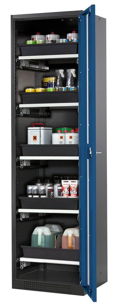 Kemikalieskåp Systema CS-55RG, antracitgrå stomme, blå pardörrar, 5 utdragshyllor - 1