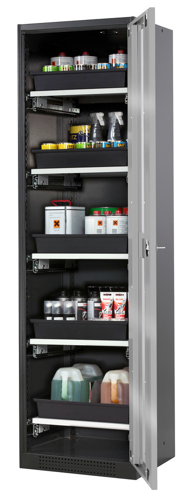 Kemikalieskåp asecos Systema-T CS-55RG, antracitgrå stomme, silverfärgade pardörrar, 5 utdragshyllor
