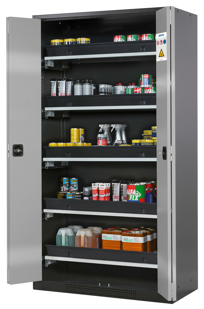 Armário para químicos Systema-T CS-105F, antracite, portas de fole prata, 5 estantes removíveis - 1