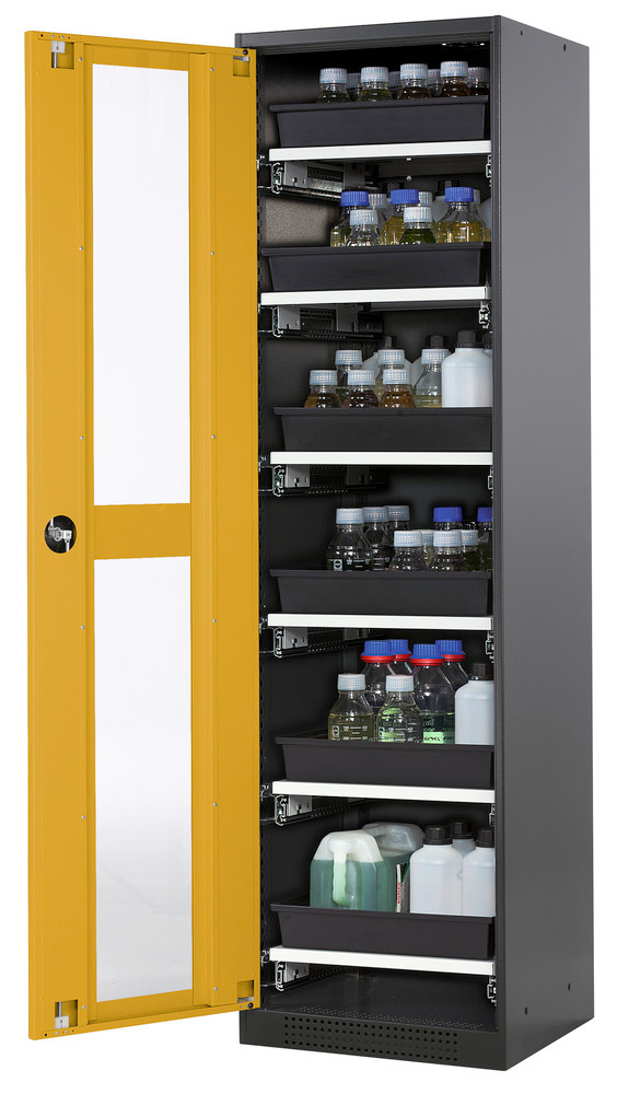 Kjemikalieskap Systema CS-56LG, kabinett i antracittgrå, gule fløydører, 6 uttrekk