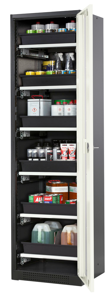 asecos vegyszertároló szekrény Systema-T CS-56RG, antracit korpusz, fehér szárnyas ajtó, 6 kih. lap - 1