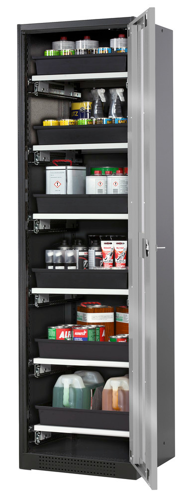 asecos vegyszertároló szekrény Systema-T CS-56RG, antracit korpusz, ezüst szárnyas ajtó, 6 kih. lap - 1