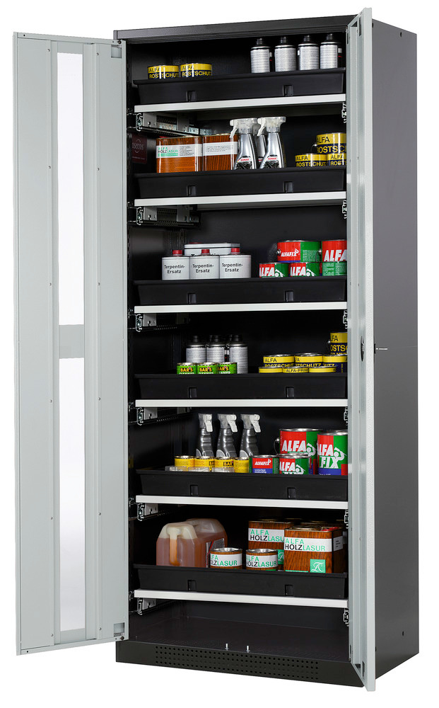 asecos chemicals cabinet Systema-T CS-86G, body anthracite, wing doors grey, 6 pull-out shelves - 1