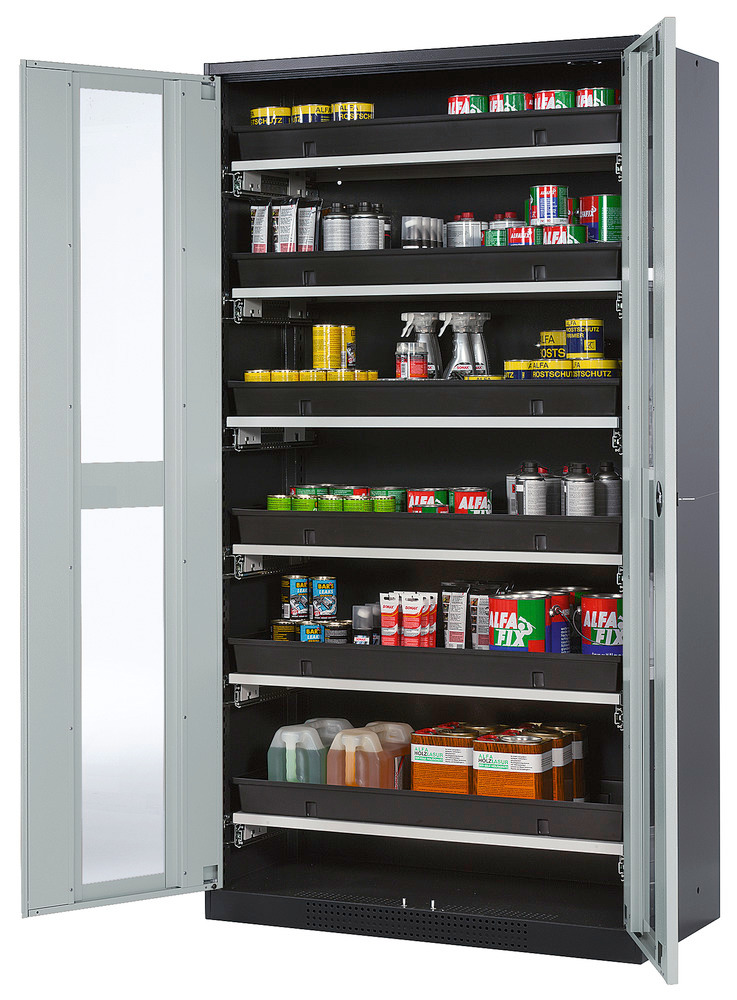 asecos chemicals cabinet Systema-T CS-106G, body anthracite, wing doors grey, 6 pull-out shelves - 1