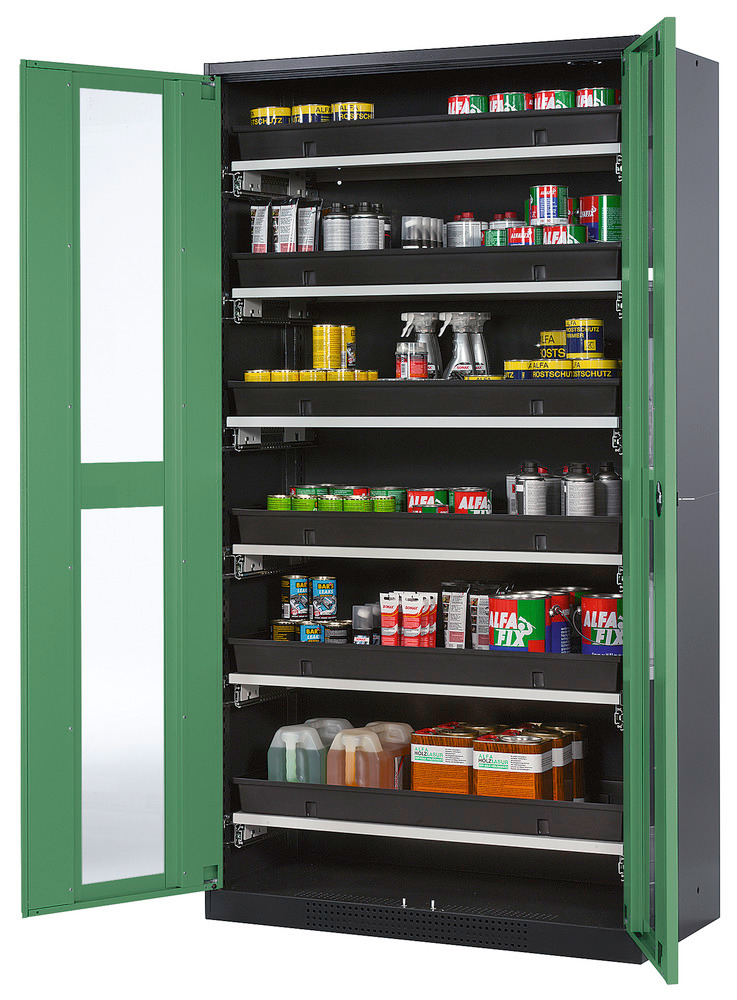 Kjemikalieskap Systema CS-106G, kabinett antracitgrå, grønne fløydører, 6 uttrekk - 1