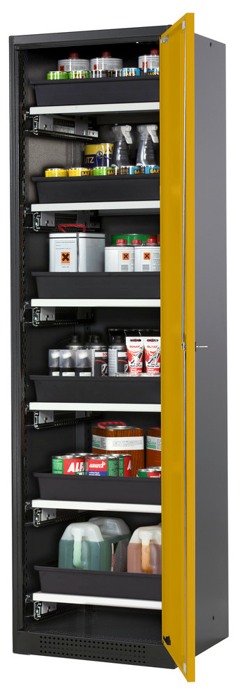 Kemikalieskåp asecos Systema-T CS-56R, antracitgrå stomme, gula pardörrar, 6 utdragshyllor - 1