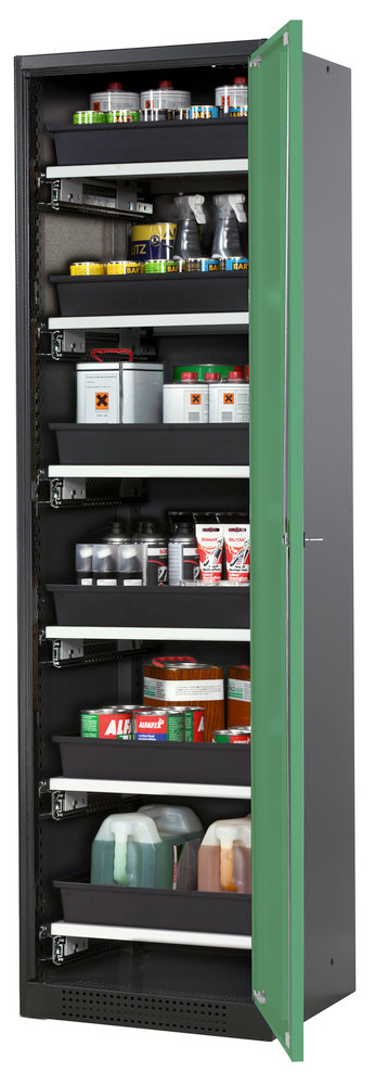 Kemikalieskåp asecos Systema-T CS-56R, antracitgrå stomme, gröna pardörrar, 6 utdragshyllor - 1
