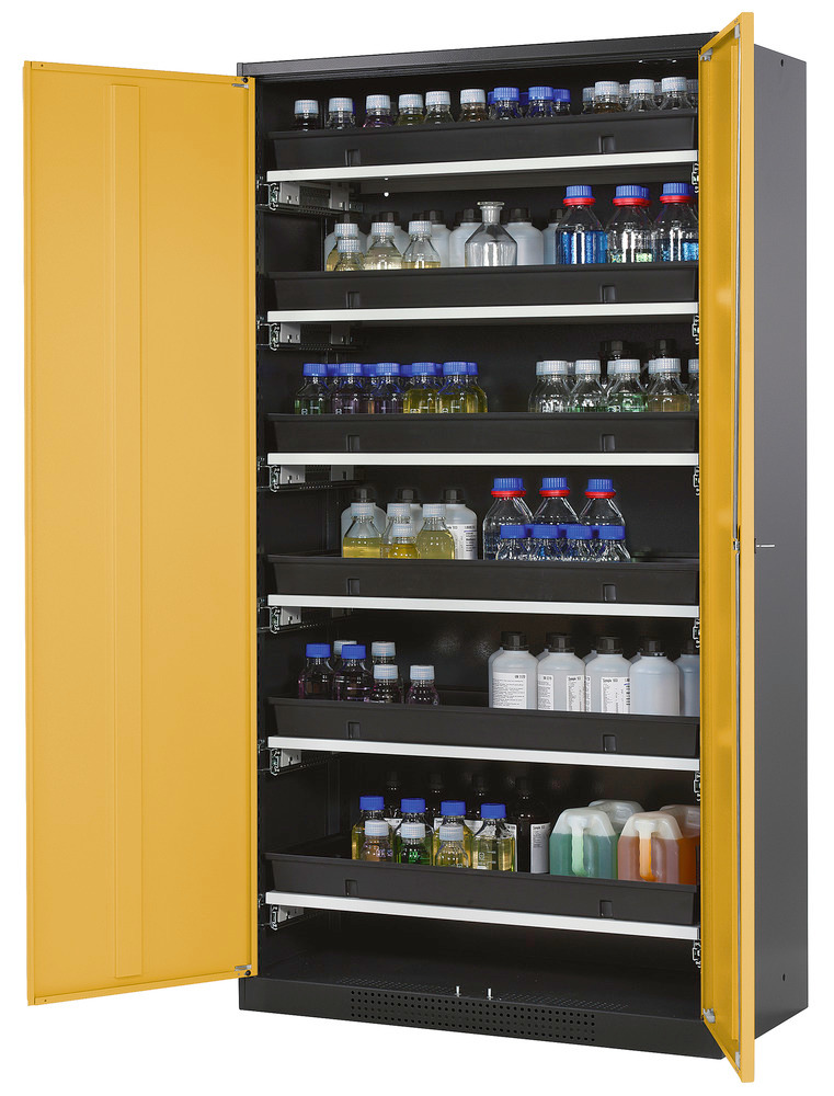 Armario químicos Systema-T CS-106, cuerpo antracita, puertas batientes amarillo, 6 baldas extraíbles - 1