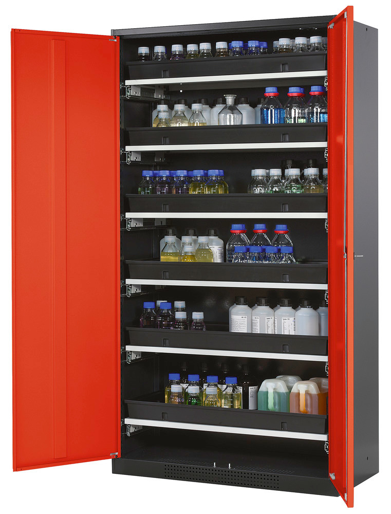 Kemikalieskab Systema CS-106, kabinet antracitgrå, røde fløjdøre, 6 udtræk - 1