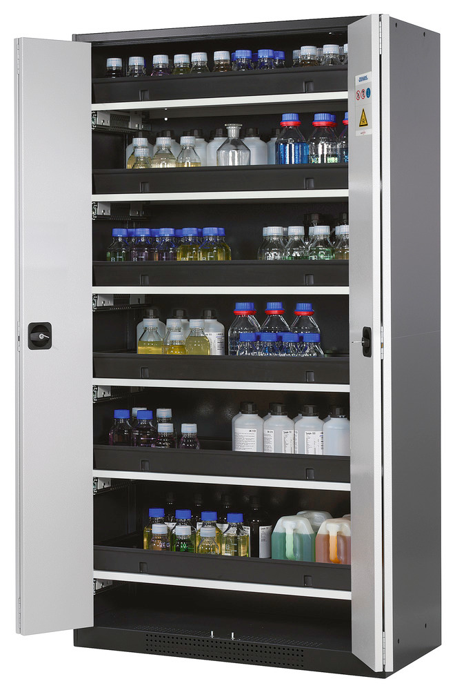 asecos chemicals cabinet Systema-T CS-106F, body anthracite, wing doors grey, 6 pull-out shelves - 1
