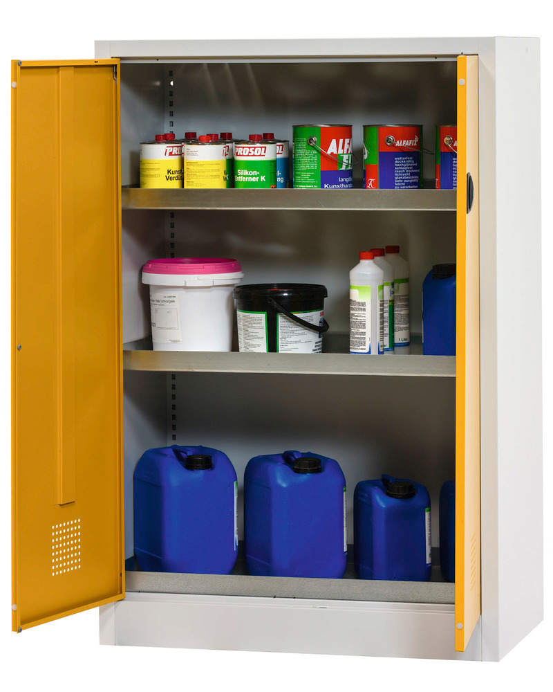 Chemicals cabinet Tough, CS 120-140, body light grey (RAL 7035), doors safety yellow (RAL 1004) - 1