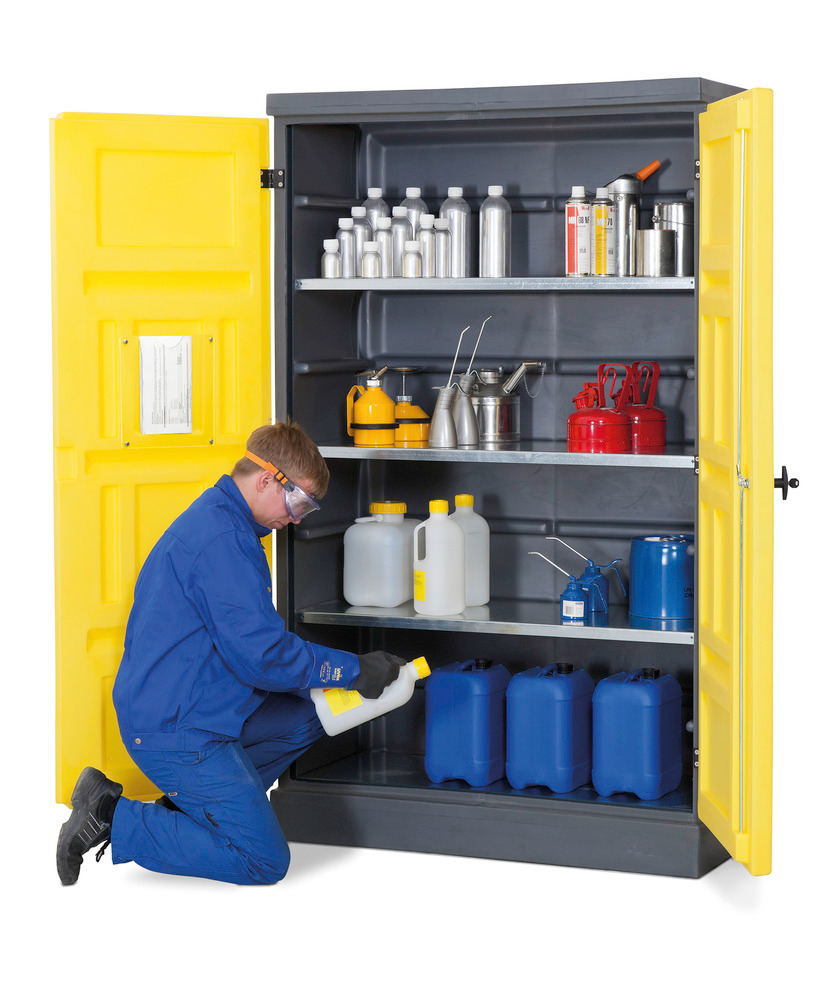 PolyStore Chemical Storage Cabinet - Galvanized Shelf - W 120 cm - Compliant Sump - PS 1220-3.1 - 1