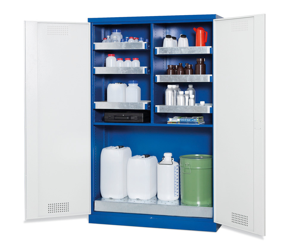 Kemikalieskåp Smart, med pardörrar, inkl. uppsamlingskar i botten och 6 uppsamlingskärl, typ CS 126 - 2