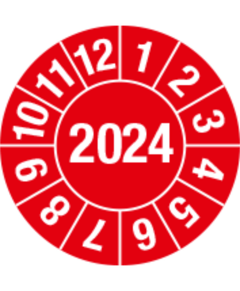 Kontrollmärke 2024, rött, folie, självhäftande, 15 mm, 1 ark à 60 st - 1