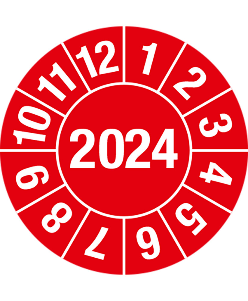 Kontrollmärke 2024, rött, folie, självhäftande, 30 mm, 5 ark à 15 st - 1