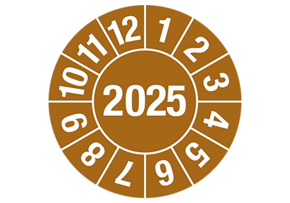 Testbadge 2025, bruin, folie, zelfklevend, 25 mm, PU = 5 vellen à 15 stuks - 1